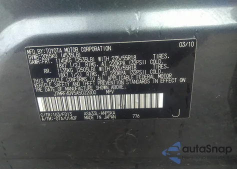 2010 Toyota Rav4 Sport из США, поврежденный, VIN JTMRF4DV5A5032000